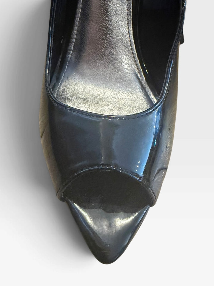 GUESS Black Patent Peep Toe Stiletto Heels 6 Y2K Pinup Rockabilly Pumps