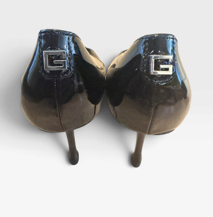 GUESS Black Patent Peep Toe Stiletto Heels 6 Y2K Pinup Rockabilly Pumps