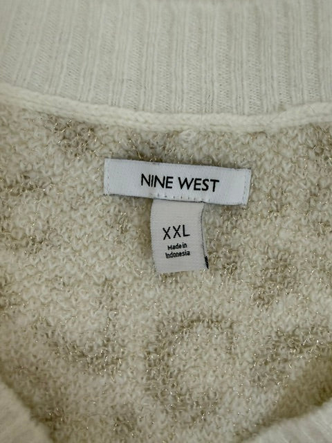 Nine West Metallic Leopard V Neck Sweater Cream Gold XXL