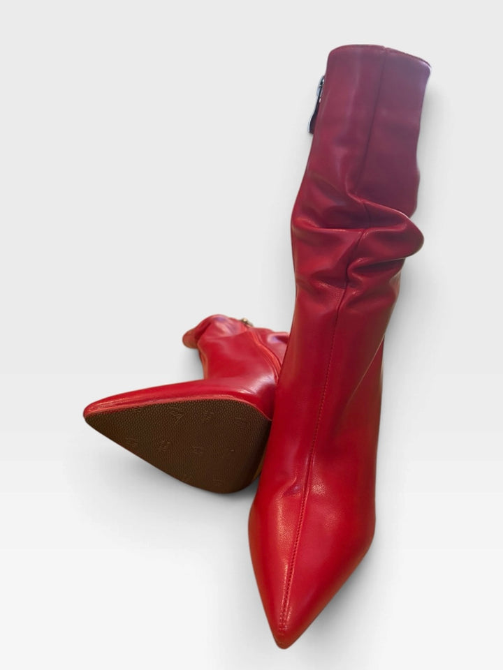 Vivian V Red Slouchy Pointed Toe Stiletto Boots Size 6 Y2K Retro