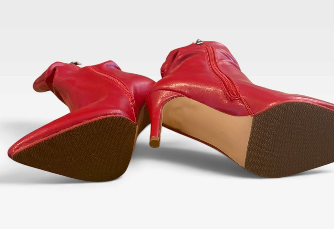 Vivian V Red Slouchy Pointed Toe Stiletto Boots Size 6 Y2K Retro