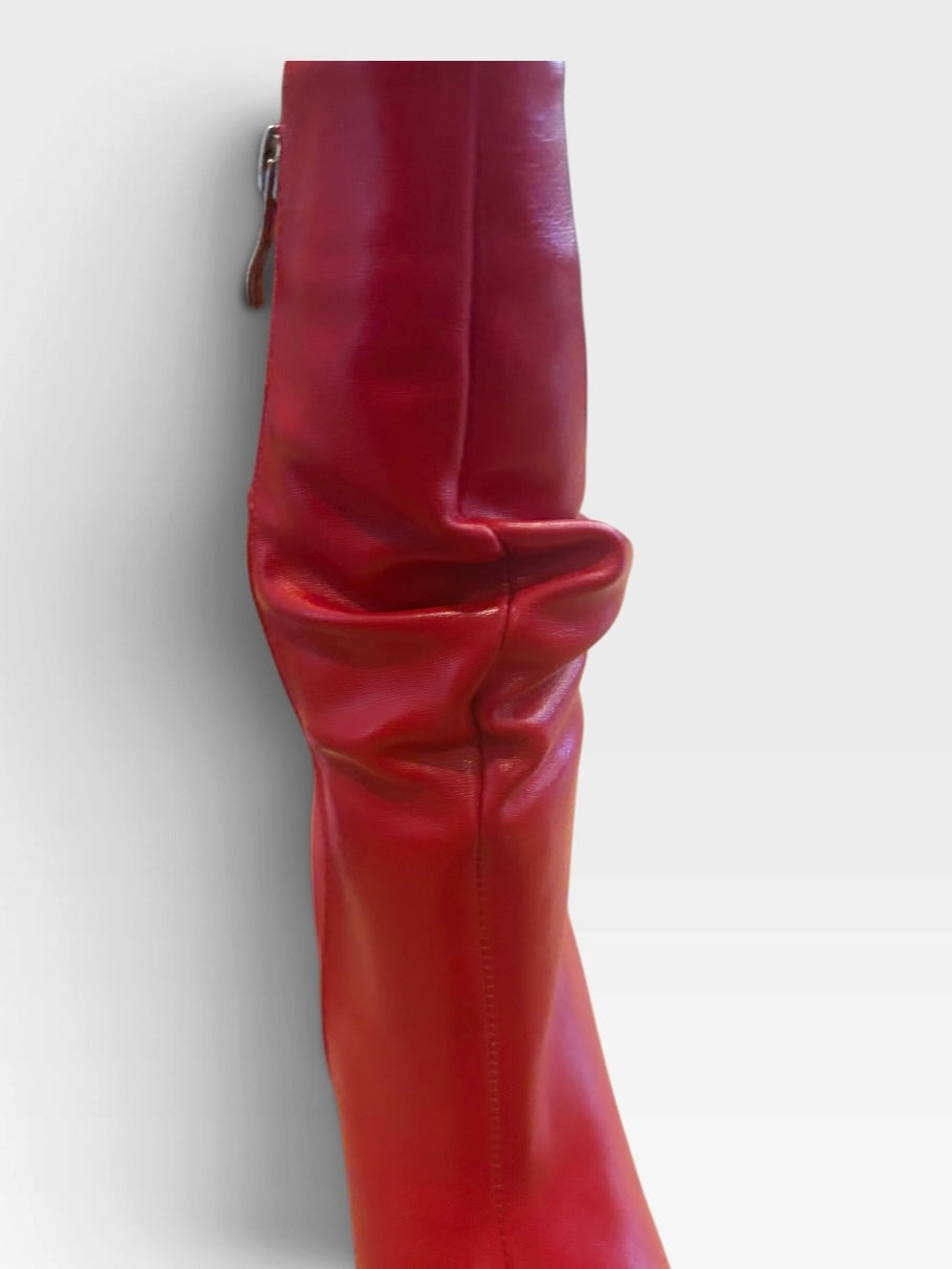 Vivian V Red Slouchy Pointed Toe Stiletto Boots Size 6 Y2K Retro