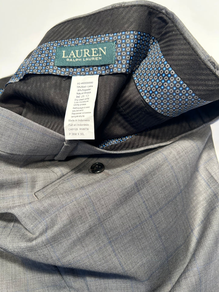 Lauren Ralph Lauren Men’s 42R Gray Wool Blend Suit Windowpane Check 36x30
