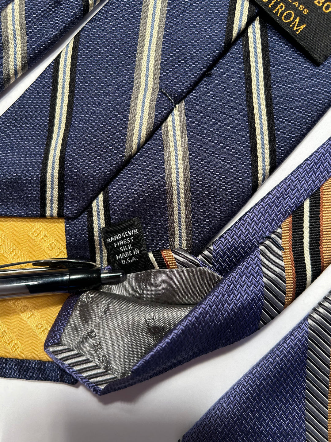 Robert Talbott Made in USA 100% Silk 4” Wide 2 Tie Lot Navy and Purple Striped