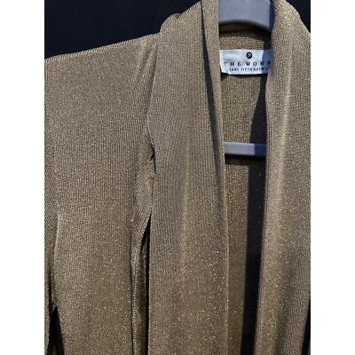 Saks Vintage Works Gold Metallic Cardigan w/tie collar Sz Sm