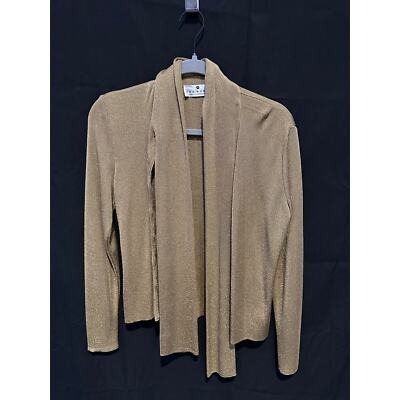 Saks Vintage Works Gold Metallic Cardigan w/tie collar Sz Sm