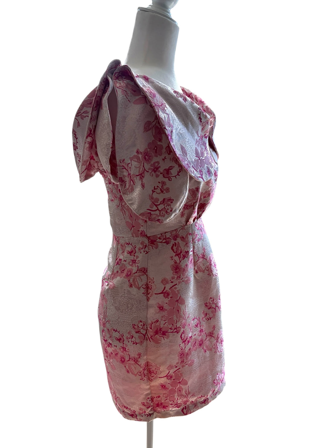 PrettyLittleThing Pink V-Bar Jacquard Expressive Sleeves Mini Bodycon Dress, Size 4