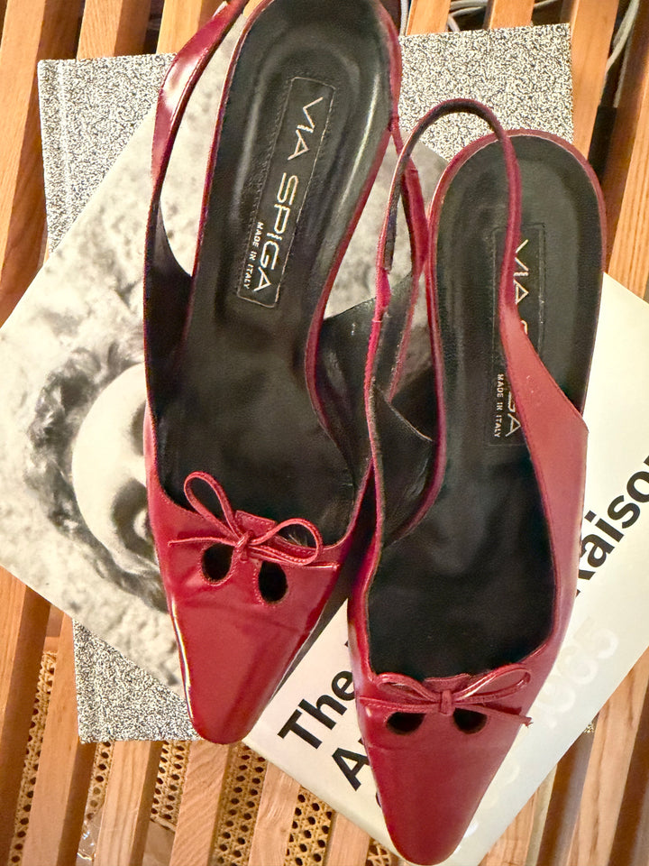 Vintage Via Spiga Red Leather Bow Slingback Heels Size 8
