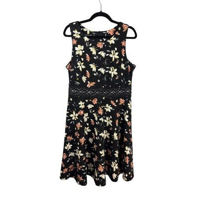 OWIN Women’s Black Floral Tank Dress Size XL – Sleeveless Lace Trim Sundress