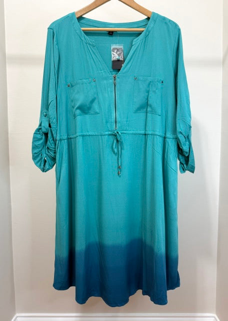 Torrid Green Blue Chambray Zip‑Front Shirt Dress – Size 1X (14–16) – NWT