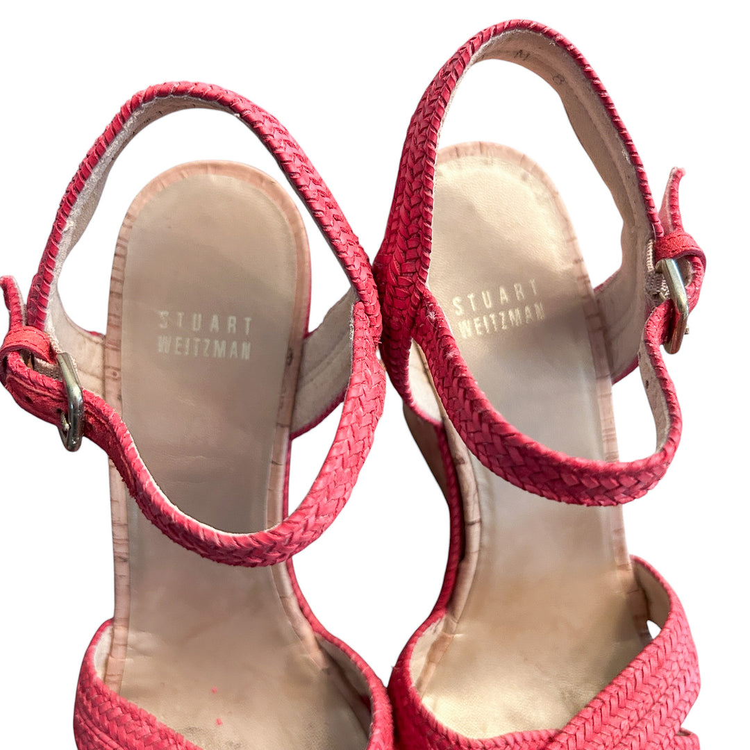Stuart Weitzman Sandals Women's Size 8M "Minx" Wedge in Red Braided Straps