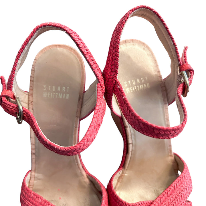 Stuart Weitzman Sandals Women's Size 8M "Minx" Wedge in Red Braided Straps