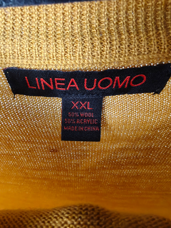 Linea Uomo Men's XXL Mustard Wool Blend Sweater Mock Neck Long Sleeve 50% Wool
