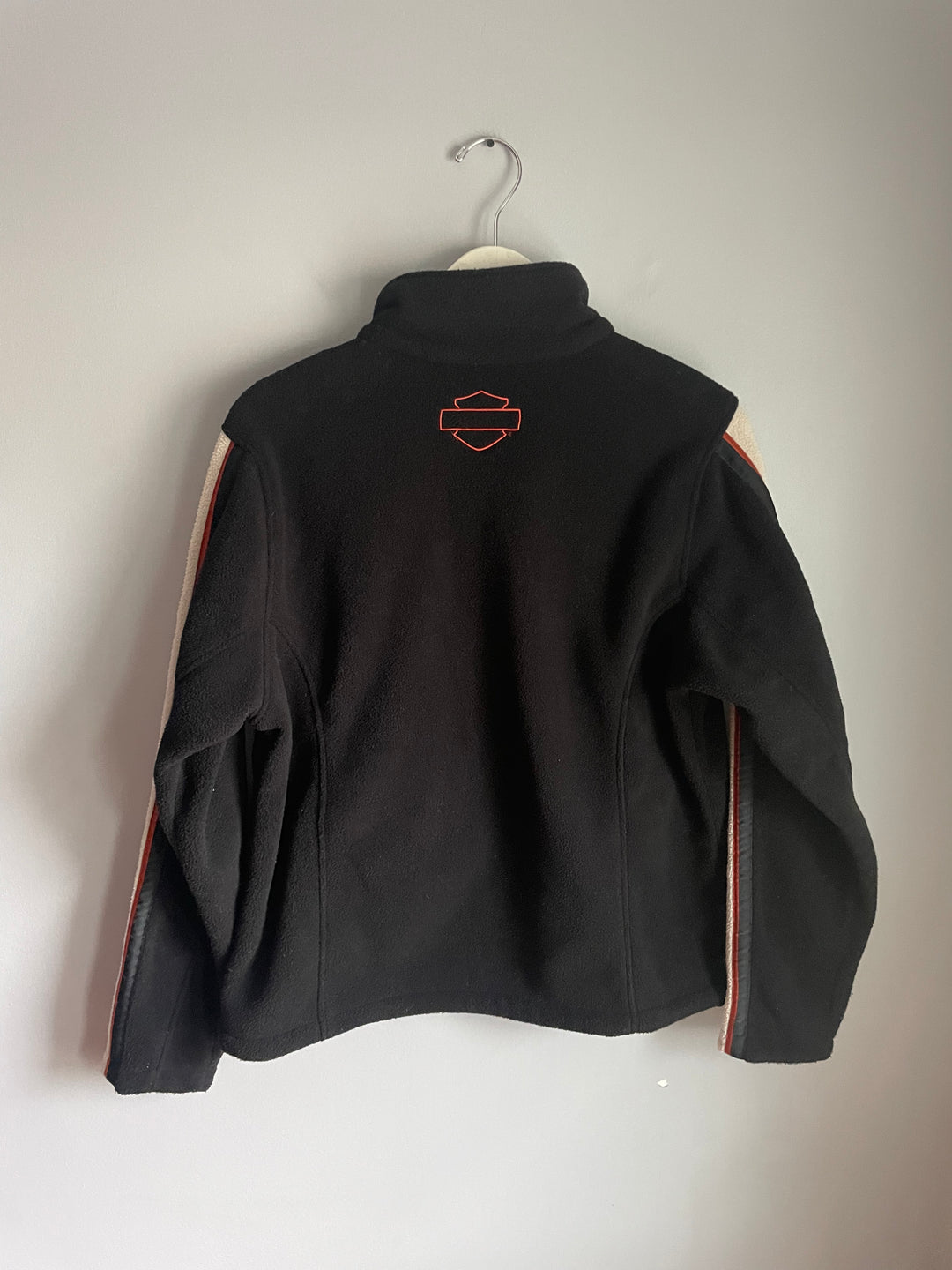 Harley Davidson Black Fleece Jacket Full Zip Sleeve Stripe Logo Size XL