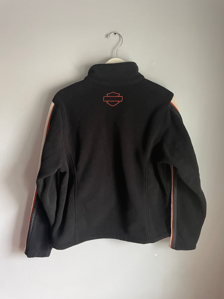 Harley Davidson Black Fleece Jacket Full Zip Sleeve Stripe Logo Size XL
