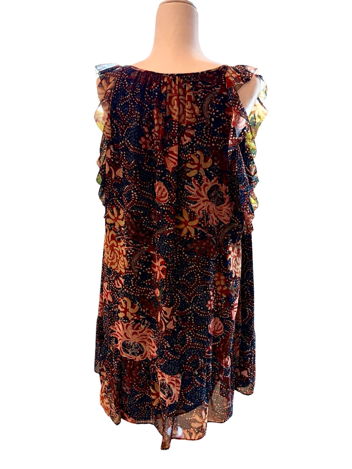 Madewell Boho Floral Ruffle Navy Dress Size XL