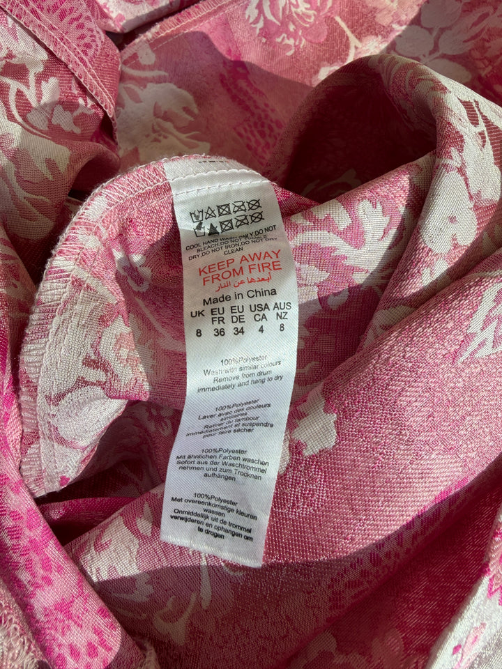 PrettyLittleThing Pink V-Bar Jacquard Expressive Sleeves Mini Bodycon Dress, Size 4