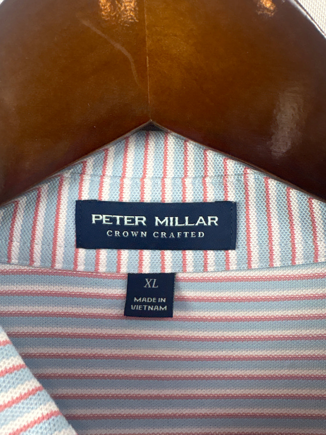 Men’s Peter Millar XL Blue White and Salmon Striped Golf Polo