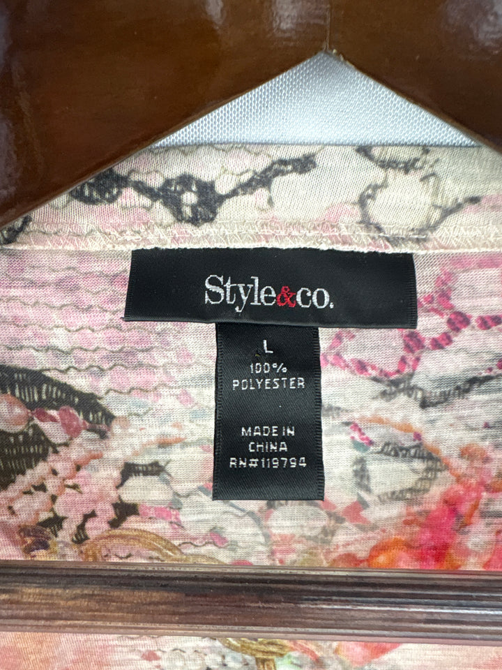 Women’s Style&amp;Co Large Beige &amp; Pink Floral Bedazzled Blouse
