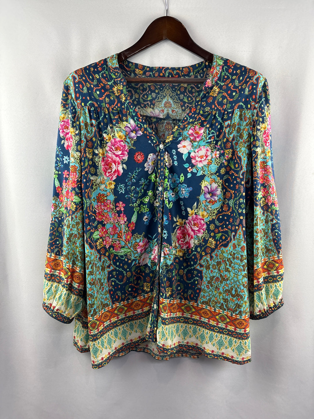 Women’s Rubyyaya Navy Floral Patterned Long Sleeve Blouse