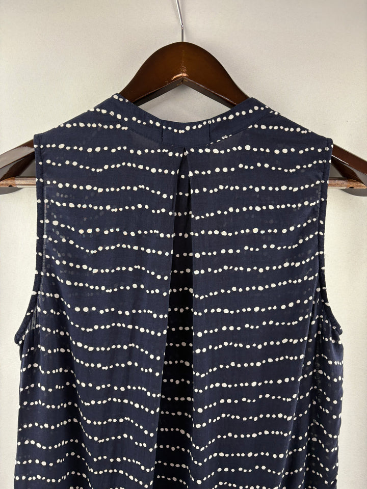 Women’s Bella Dahl Small Navy Sleeveless Blouse w/ White Polka Dots