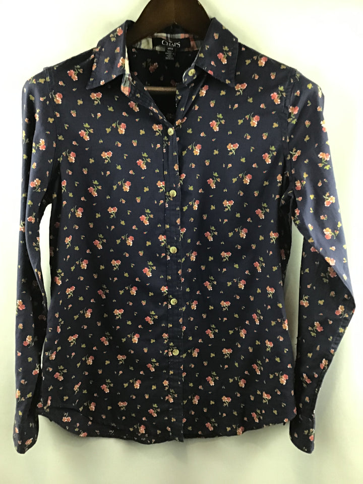 Women’s Chaps Floral Navy Button Down Blouse Size Small