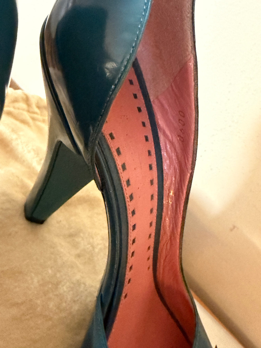 Louis Vuitton Vintage Teal Patent Leather Peep Toe Heels Pumps Size 39 Y2K