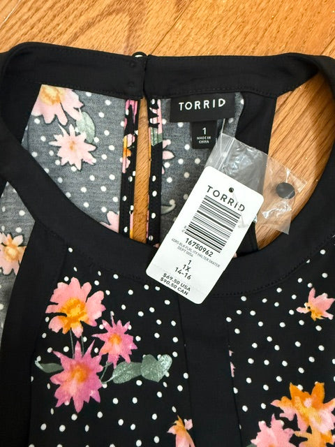 Torrid Floral Polka Dot Studio Knit Skater Dress Sz1X(14-16) NWT