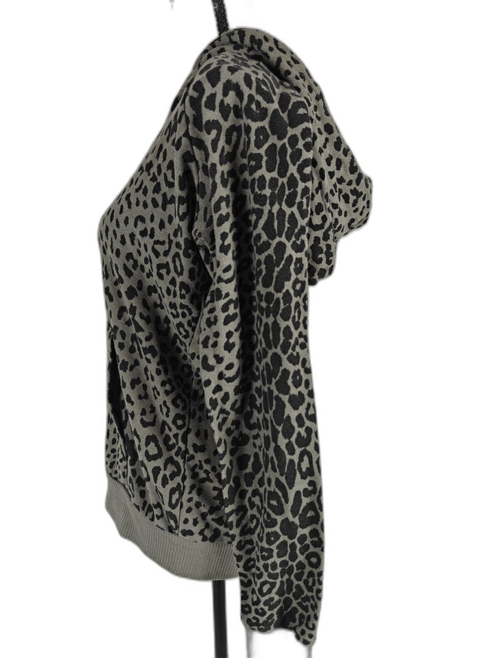 Women Chaser Zip Hoodie Gray Leopard Print Medium