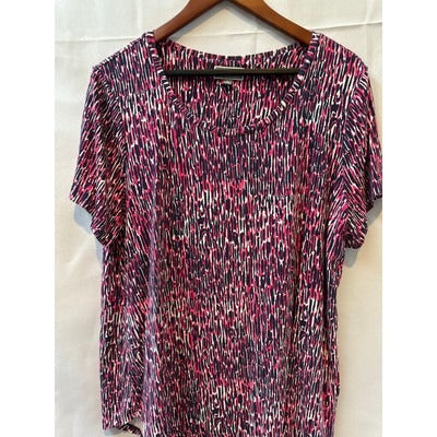 JM Collection Pink and Purple Blouse Sz XL Short Sleeve