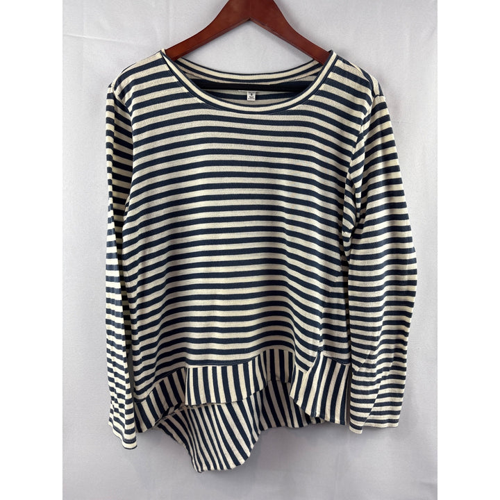 Cabi Womens Striped Long Sleeve Top S Cotton Blend