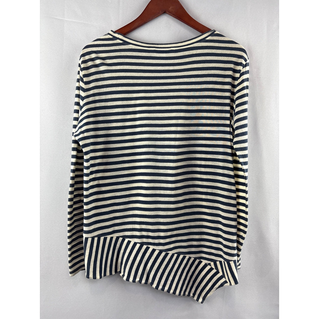 Cabi Womens Striped Long Sleeve Top S Cotton Blend