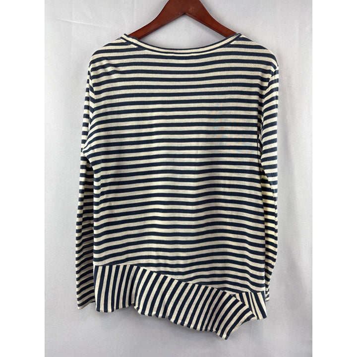 Cabi Womens Striped Long Sleeve Top S Cotton Blend