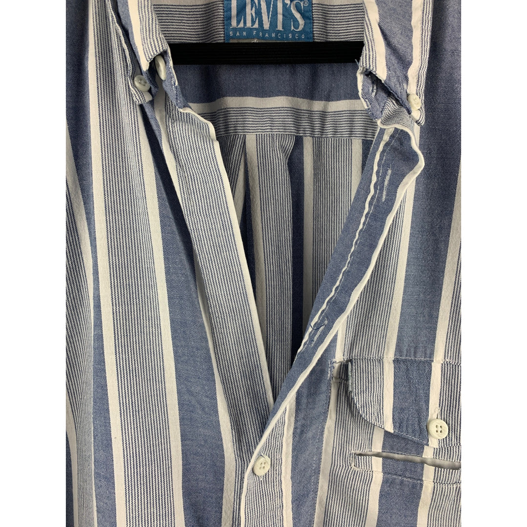 Levis San Francisco Mens XL Blue & White Striped Button-Up Shirt