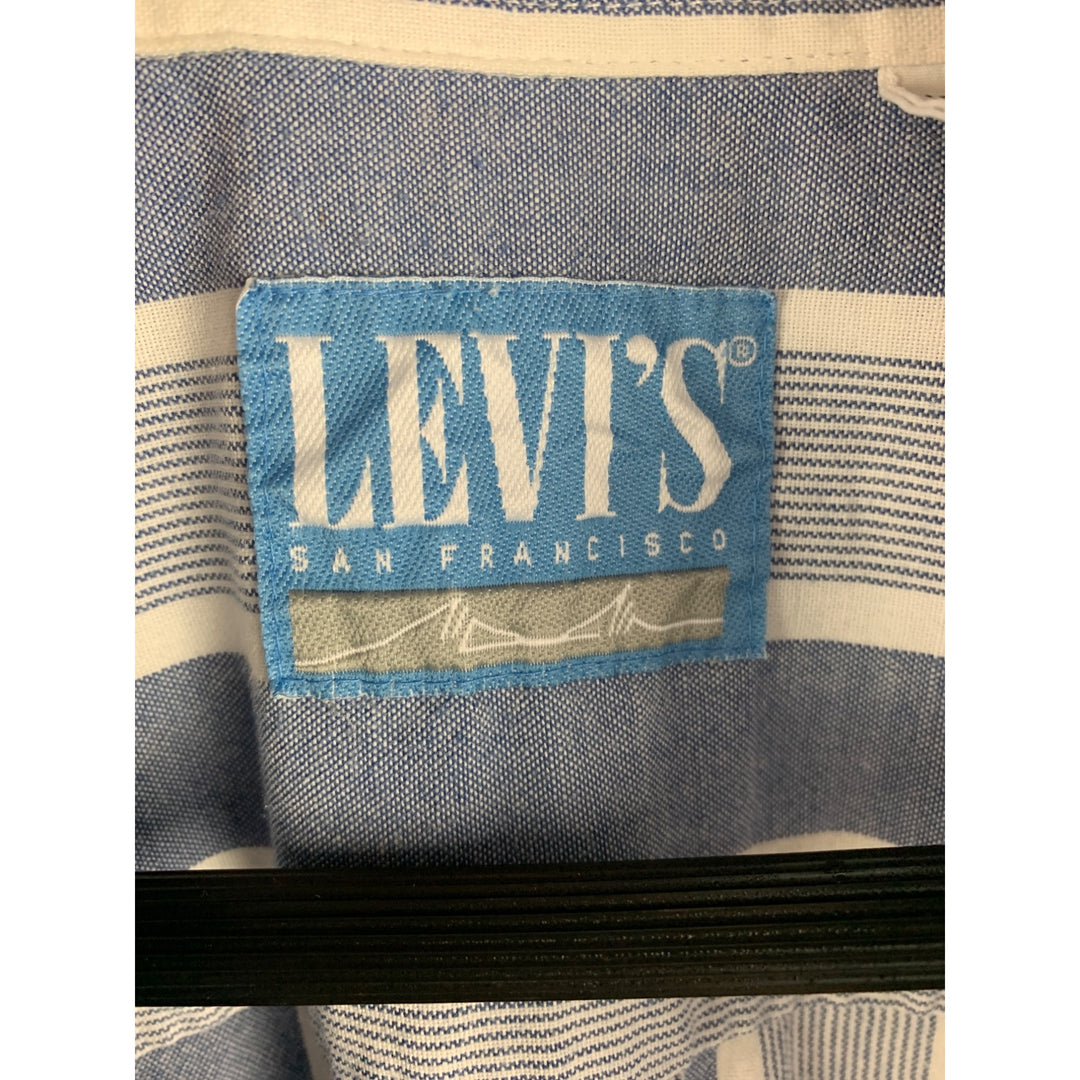 Levis San Francisco Mens XL Blue & White Striped Button-Up Shirt