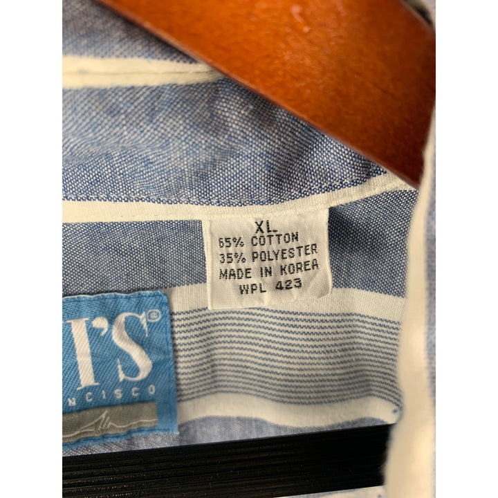 Levis San Francisco Mens XL Blue & White Striped Button-Up Shirt