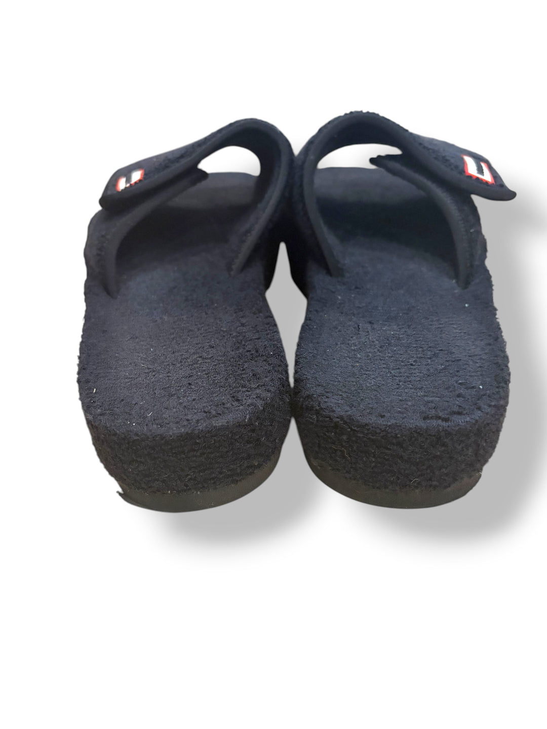 Hunter Black Fuzzy Velcro Slide Slippers Logo Comfort Sandals Women’s Size 10