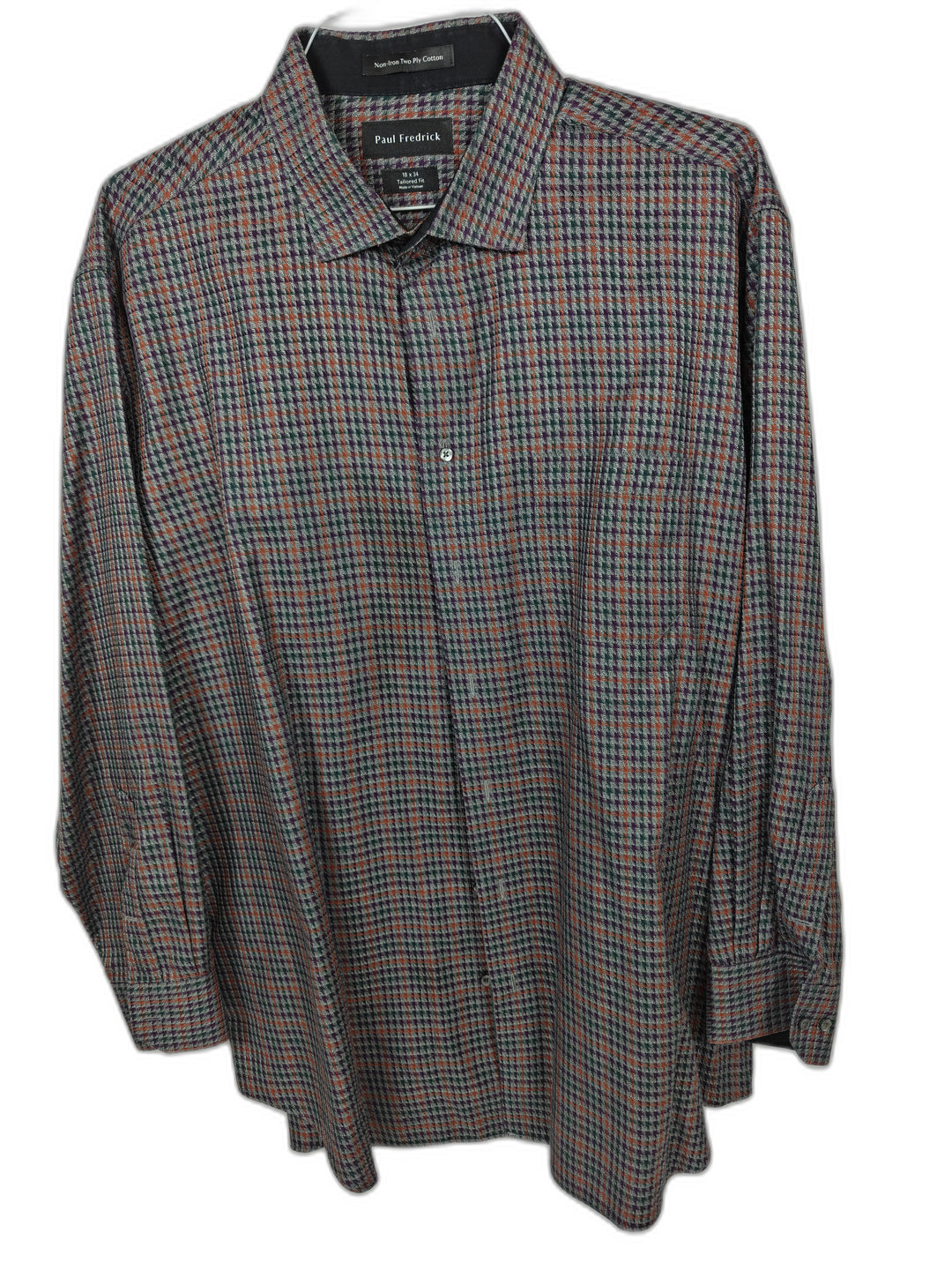 Paul Fredrick 16 34 Tailored Fit Non-Iron Dress Shirt Multicolor Check Two Ply Cotton