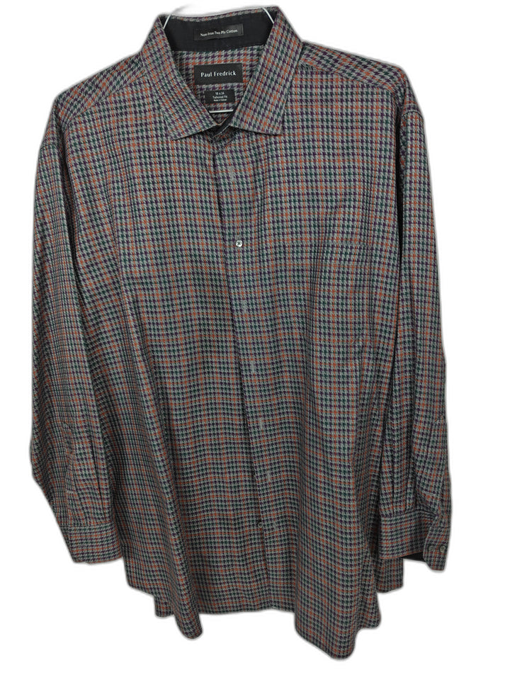 Paul Fredrick 16 34 Tailored Fit Non-Iron Dress Shirt Multicolor Check Two Ply Cotton