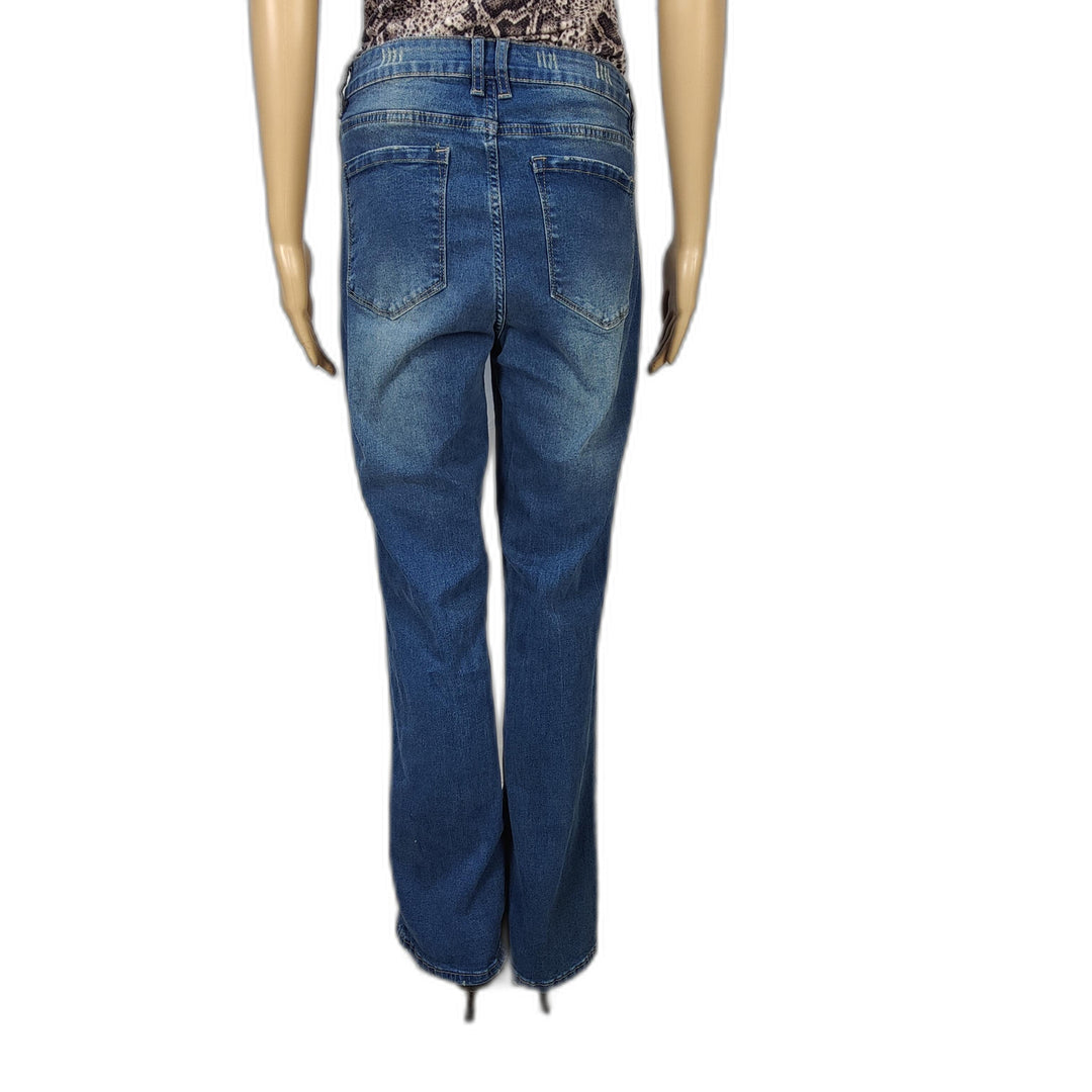 Distressed High-Waisted Button Fly Straight-Leg Jeans – Size M