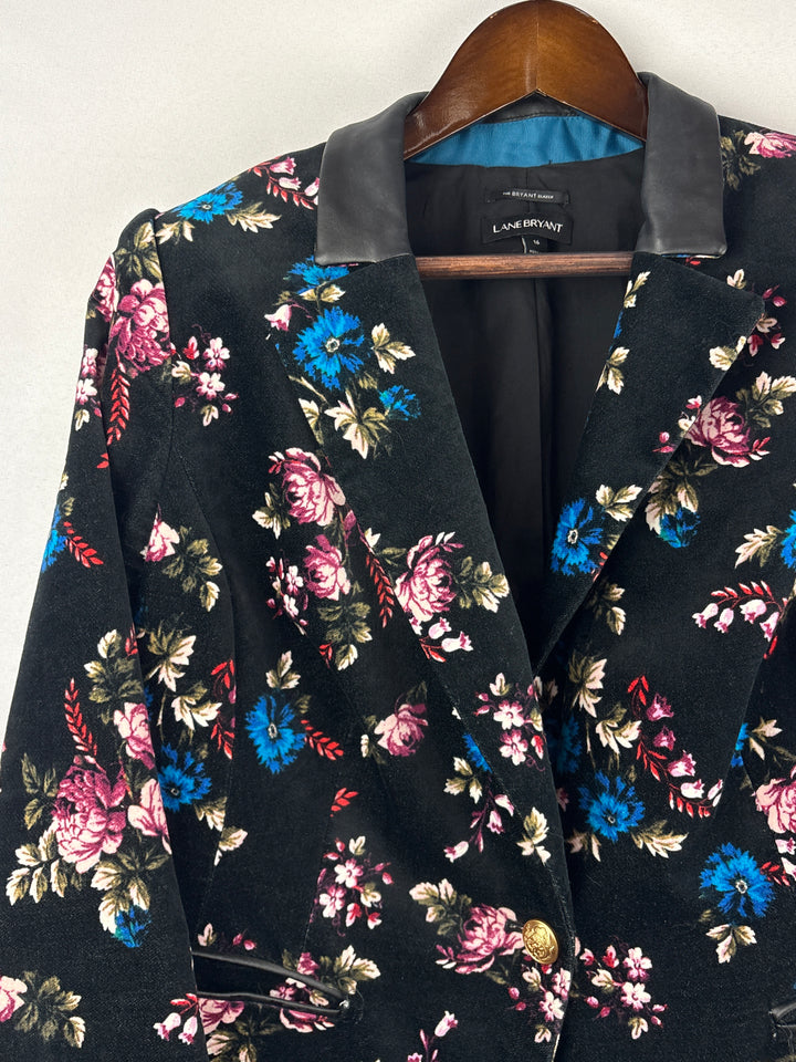 Women’s Lane Bryant Size 16 Black Floral Velvet Blazer