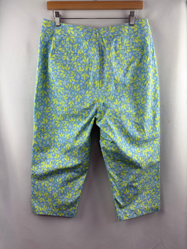 Women’s Liz Claiborne Size 12 Blue w/ Green Leaf Patterned Capris