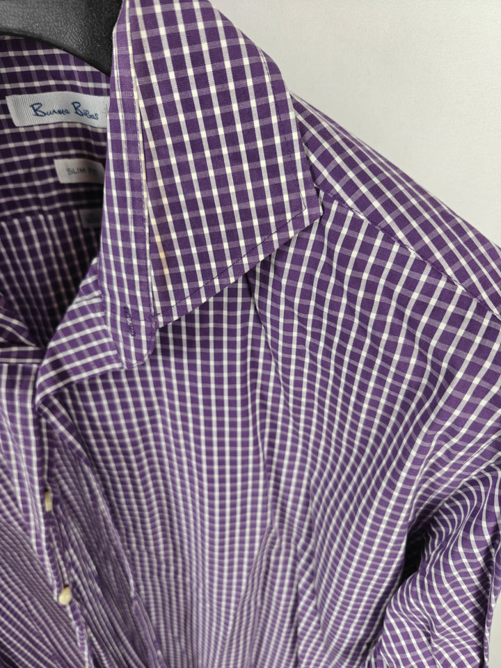 Men’s Burma Bibas Dress Shirt Purple Check 17 34/35 Slim Fit