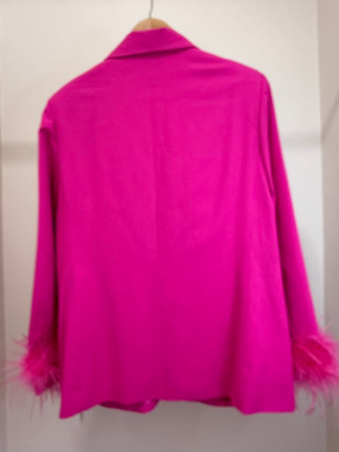 Finesse Hot Pink Feather‑Cuff Suit Set SzXL(14-16)  NWOT