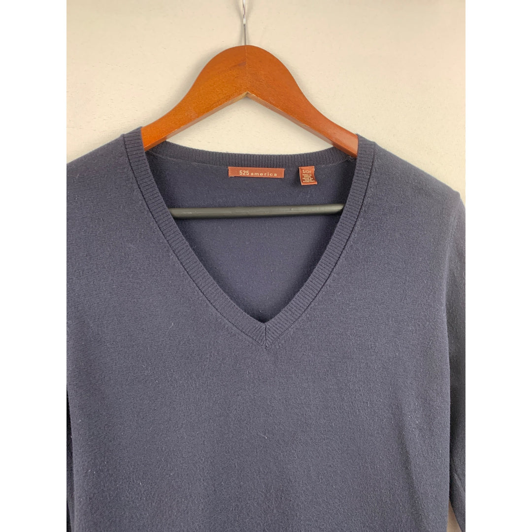 525 America Womens Navy V-Neck Sweater S Rayon/Nylon