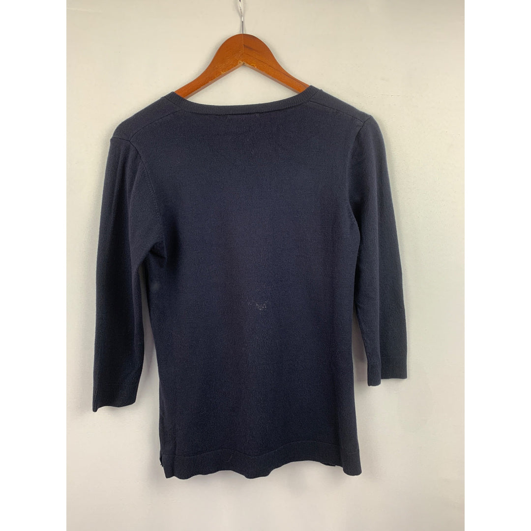 525 America Womens Navy V-Neck Sweater S Rayon/Nylon