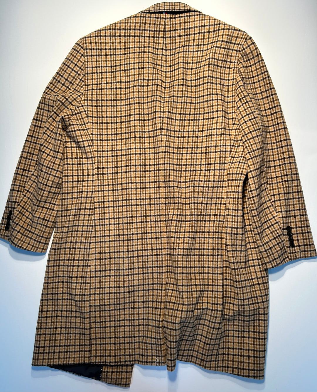 Tommy Hilfiger Men’s Size 46L Brown Beige Wool Blend Plaid Overcoat Topcoat