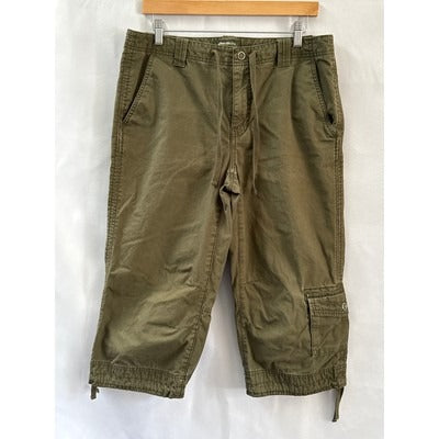 Eddie Bauer Mens Olive Cargo Capri Pants Size M Cotton Blend Casual