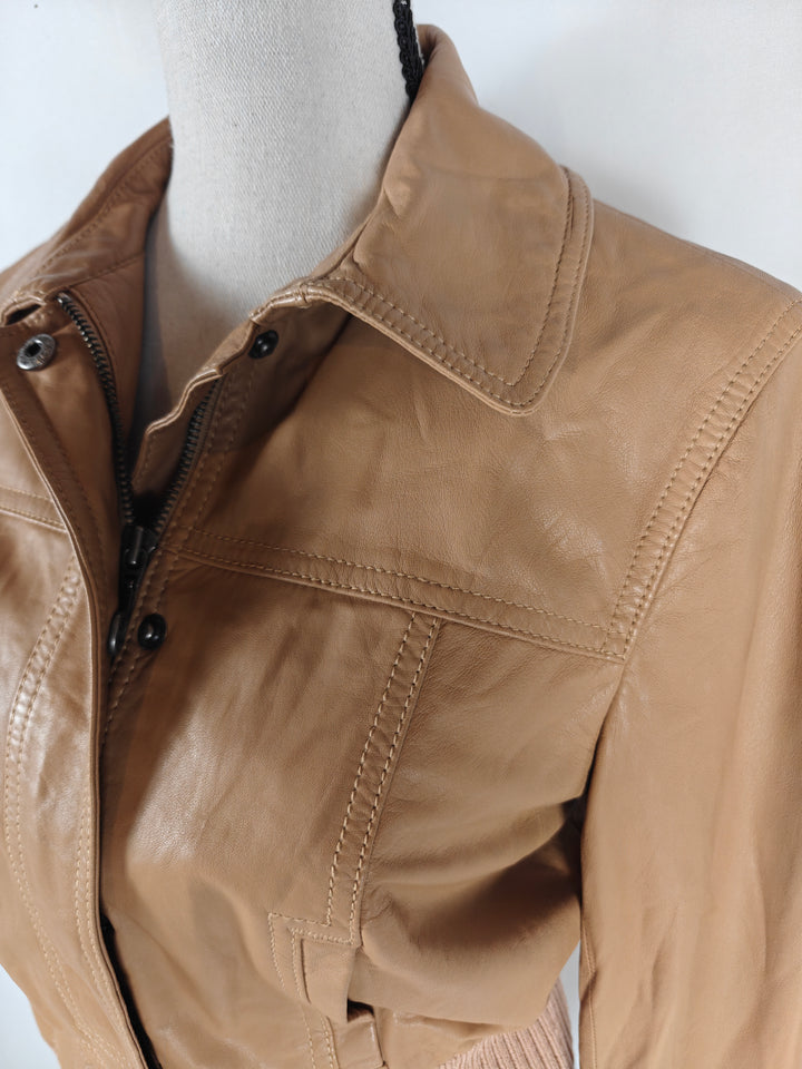 Womens Catherine Malandrino Leather Jacket Tan Size 2