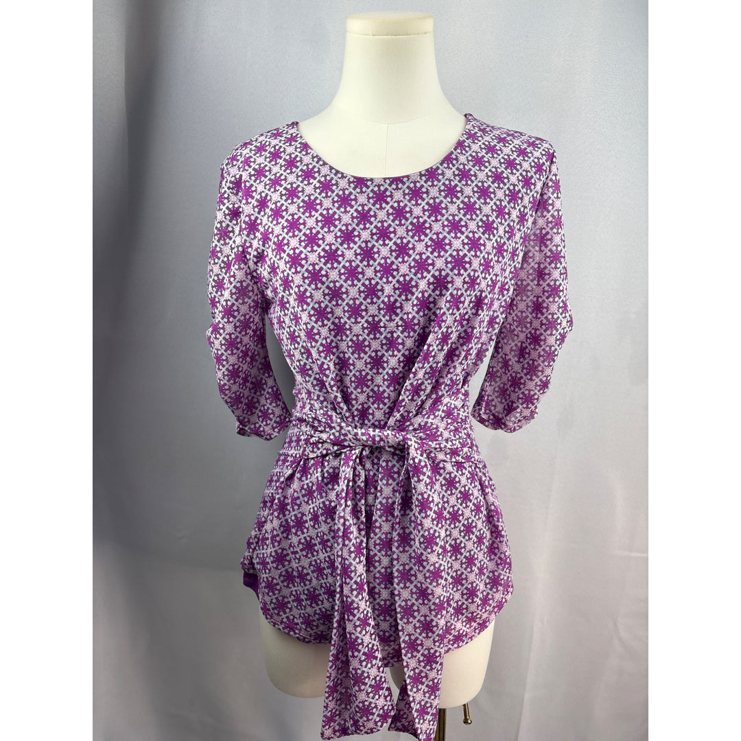 41 Hawthorn Womens Medium Purple & White Geometric Print Top